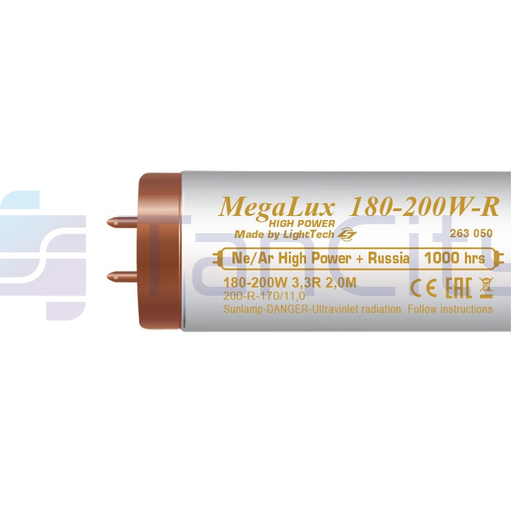 Лампа для солярия MegaLux 180-200W 3,3R 2,0M Ne/Ar High Power + Russia 1000 hrs